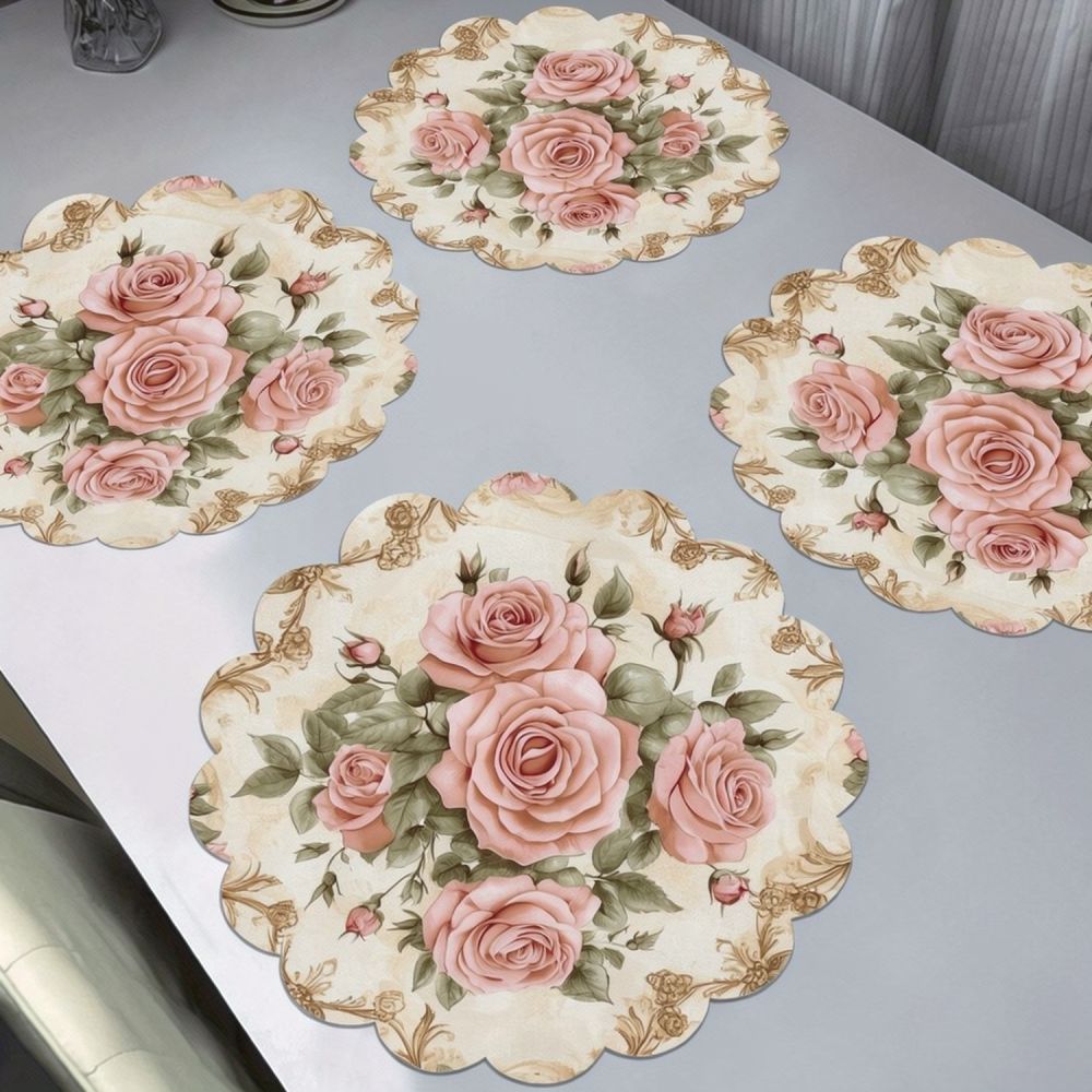 Table Runner - Desenli Keten Masa Örtüsü, Dantel Detaylı,