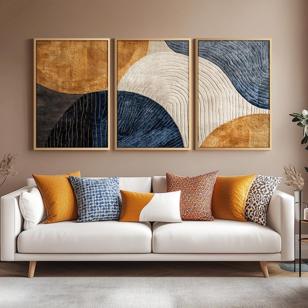 Abstract Canvas Set - 3 adet Çerçevesiz Tuval Boyama Japandi