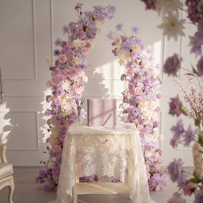 Table Runner - 5D Uflower Mor Pembe Zambaklar Yapay